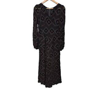 Vintage Black Sheer Maxi Dress | Geometric Velvet Burnout | Witchy